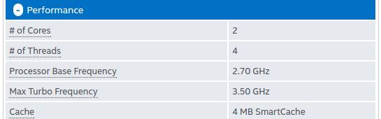 CPU spec table